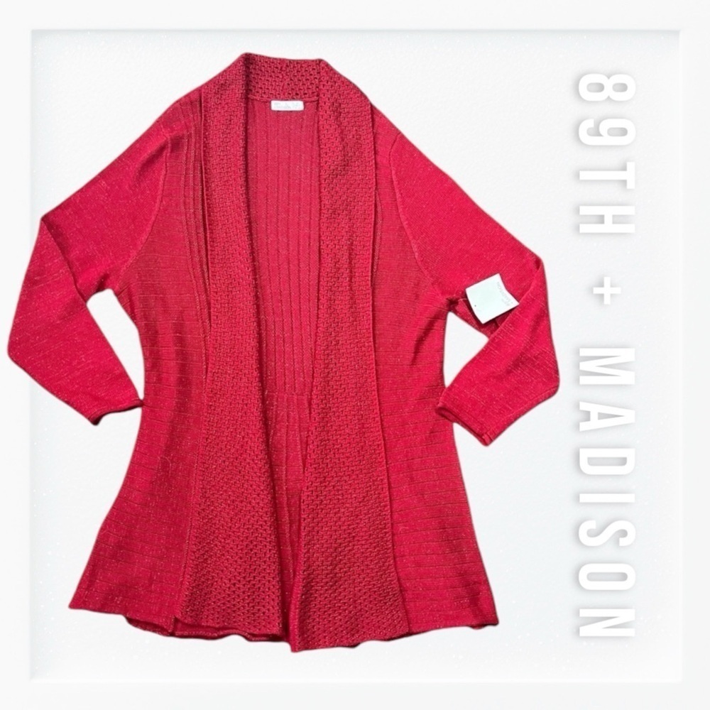 NWT 89th and Madison Cherry Ruby Shimmer Long Open Cardigan sz 3X